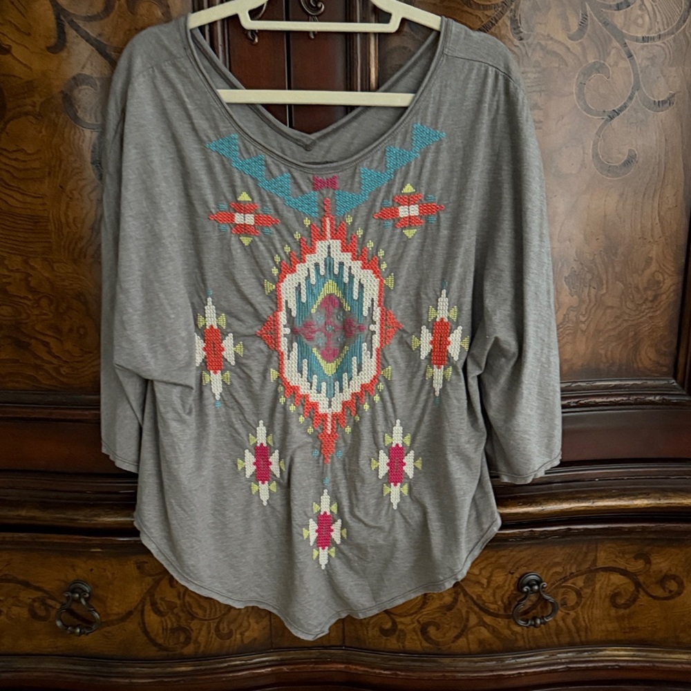 Johnny Was Gray Aztec Print Women's Top